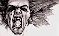 a drawing of a man with his mouth open